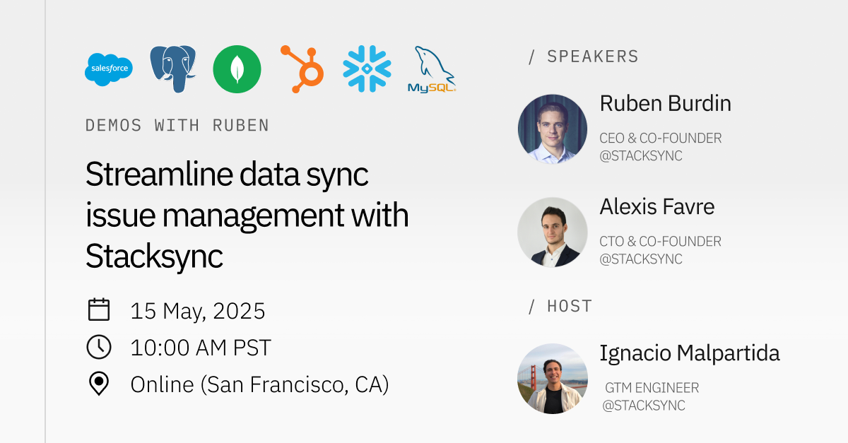 Streamline data sync issue management with Stacksync — speakers and host