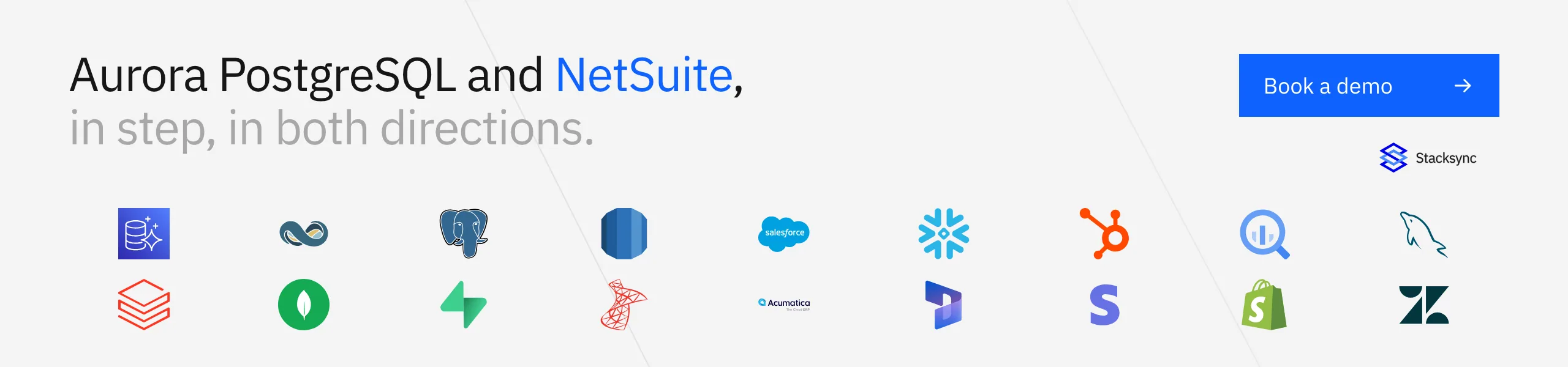 Book a Stacksync demo: two-way sync between AWS Aurora PostgreSQL and NetSuite with echo suppression and conflict rules you set