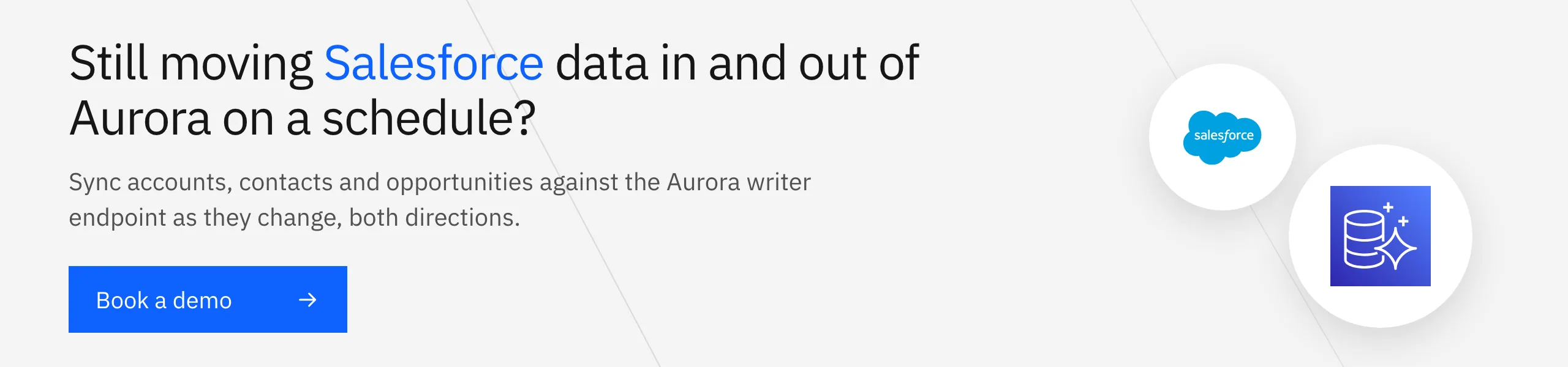 Book a Stacksync demo: keep AWS Aurora PostgreSQL and Salesforce in real-time two-way sync from the writer endpoint