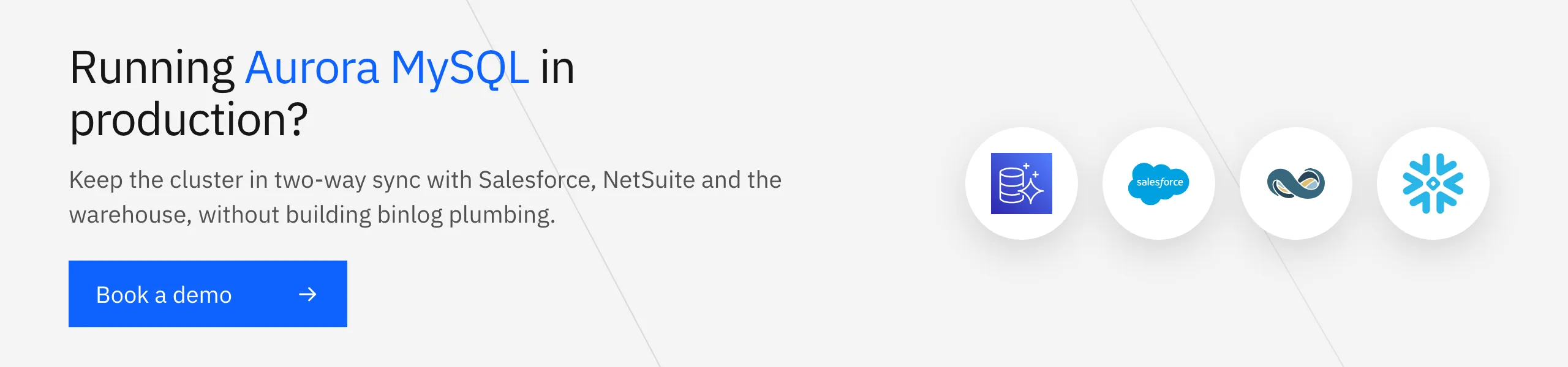 Book a Stacksync demo: real-time two-way sync between AWS Aurora MySQL and your CRM, ERP, and warehouse