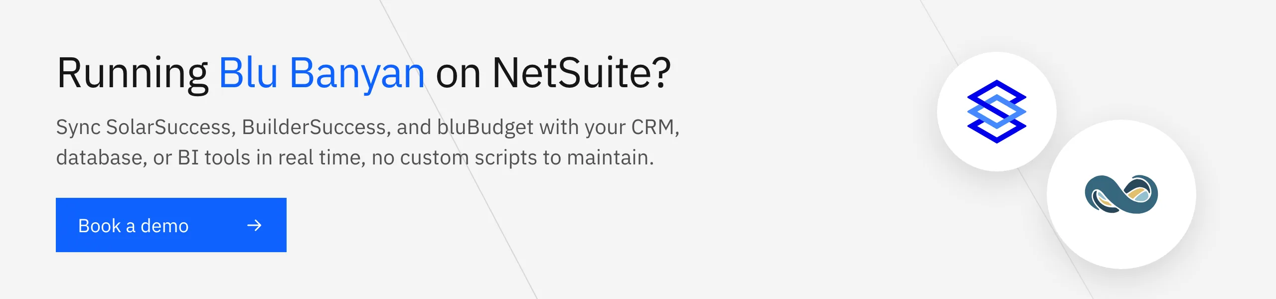 Running Blu Banyan on NetSuite? Sync SolarSuccess, BuilderSuccess, and bluBudget with your CRM, database, or BI tools in real time.