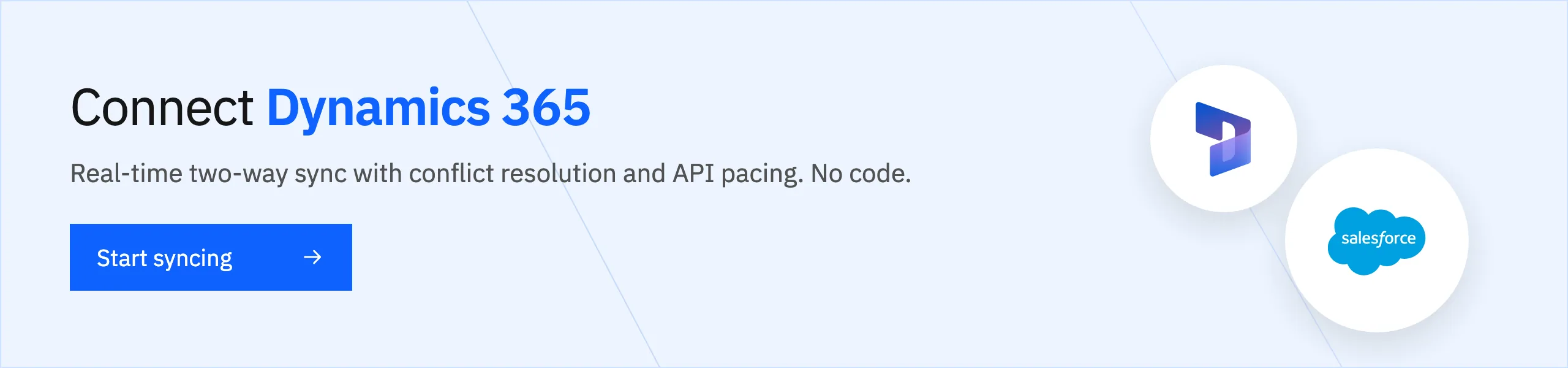 Connect Dynamics 365 with real-time two-way sync. Start syncing.