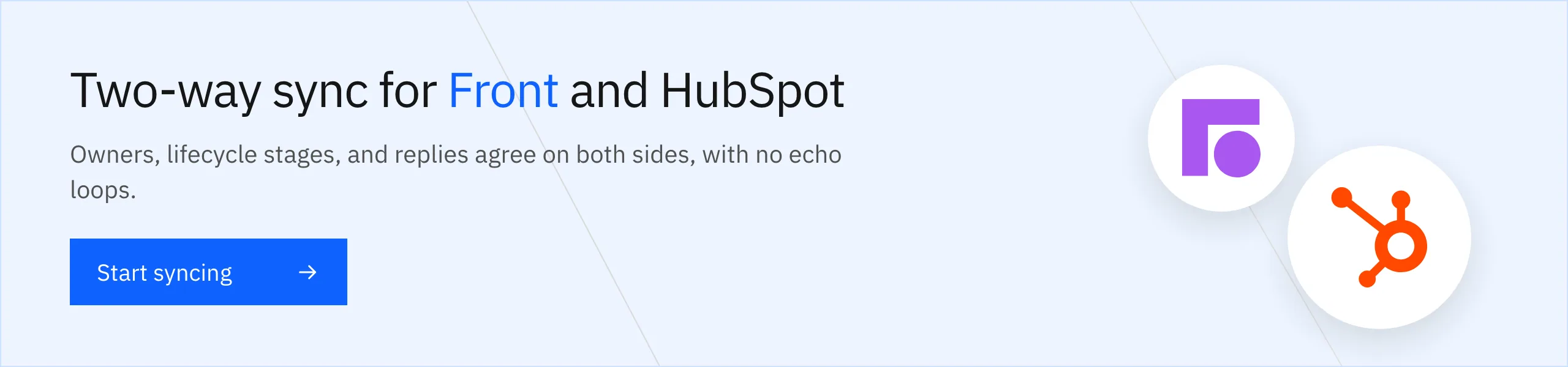 Two-way sync for Front and HubSpot, with no echo loops