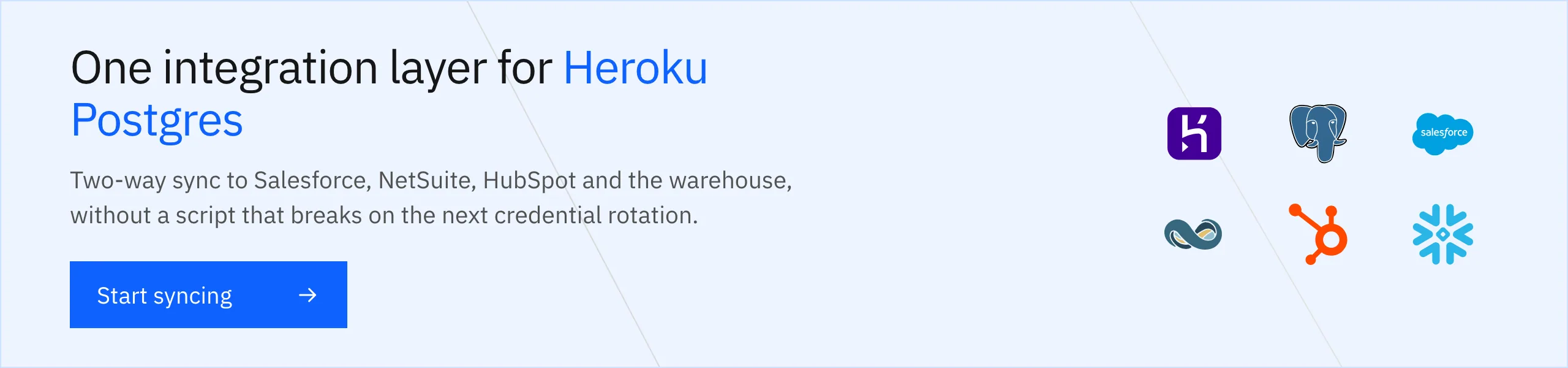 Put one integration layer in front of Heroku Postgres, real-time and two-way