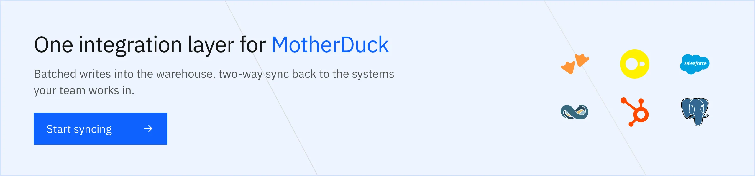 Put an enterprise-grade integration layer in front of MotherDuck, real-time and two-way