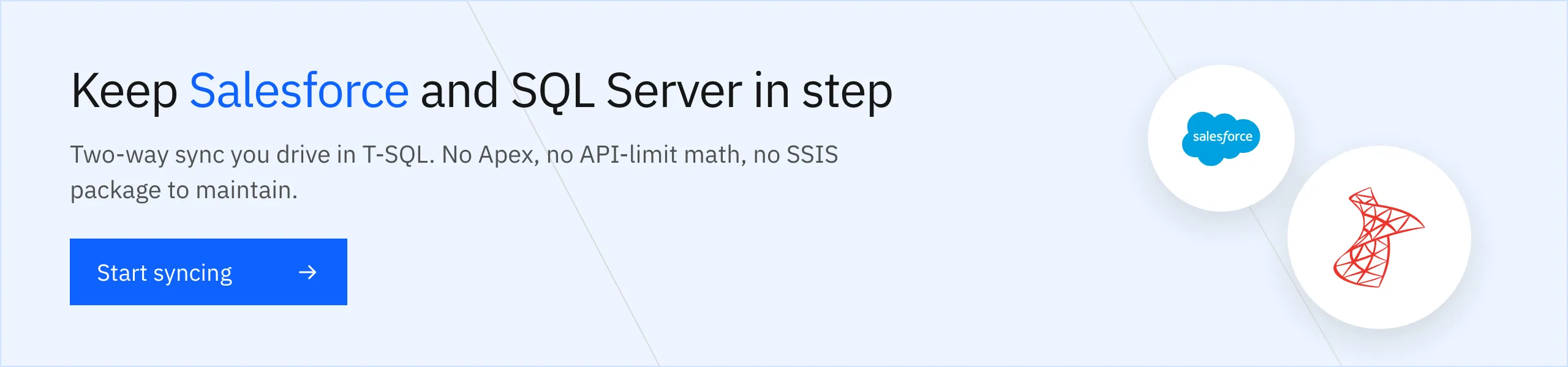 Start syncing SQL Server with Salesforce both ways, without an SSIS package to maintain