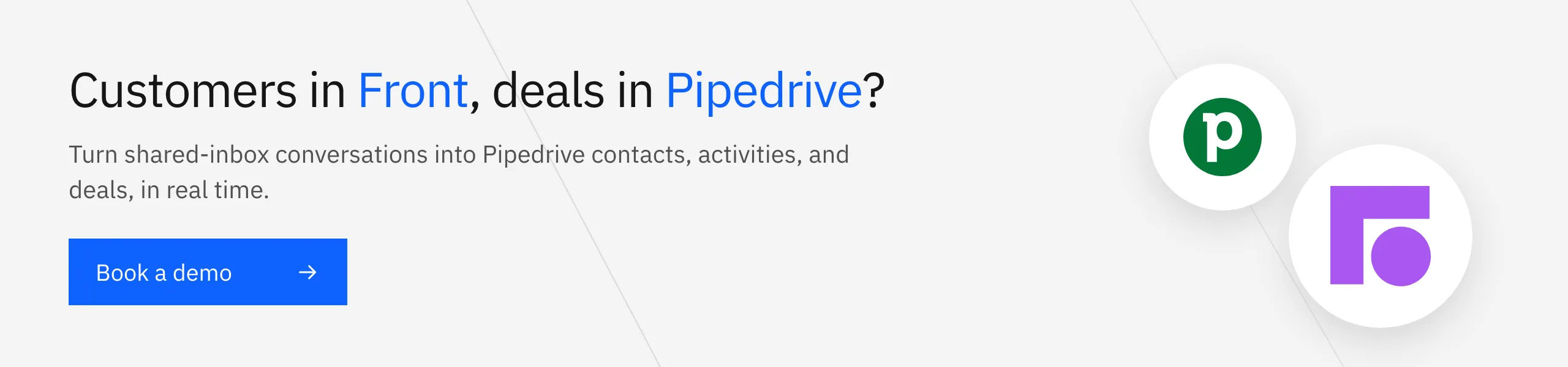 Book a Stacksync demo: turn Front shared-inbox conversations into Pipedrive contacts, activities, and deals