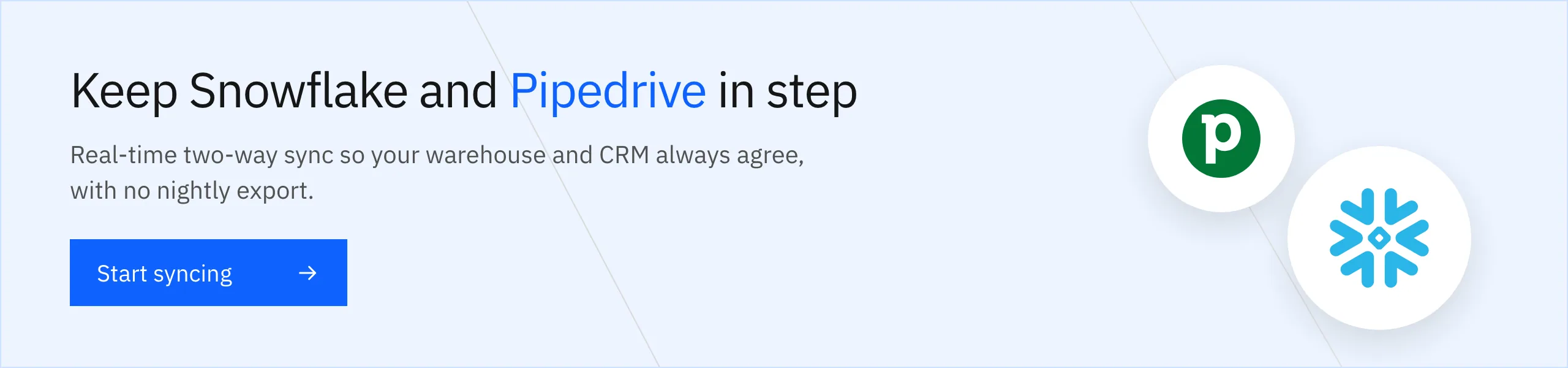 Keep Snowflake and Pipedrive in real-time two-way sync