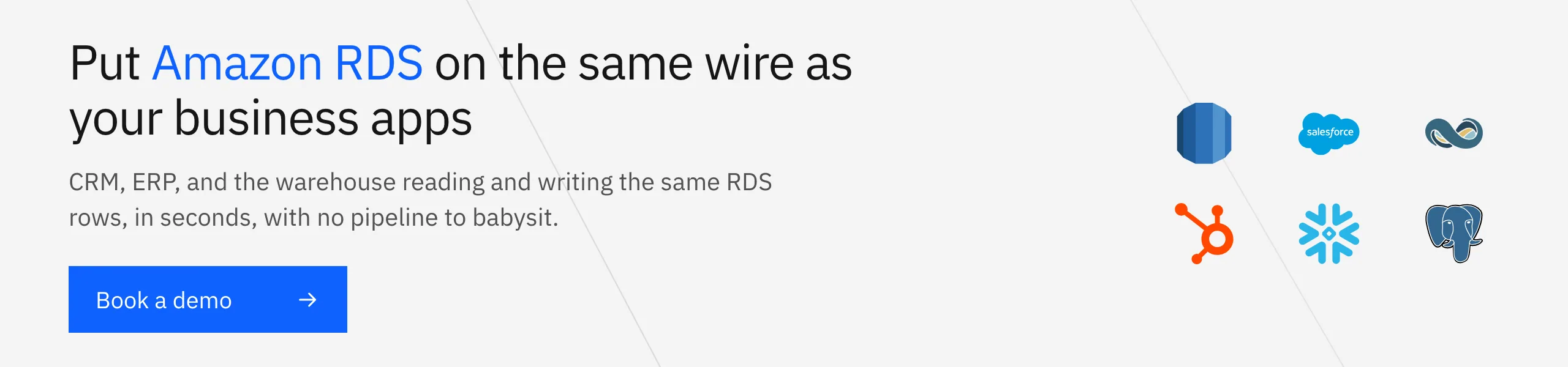 Book a Stacksync demo: real-time two-way sync between Amazon RDS and your CRM, ERP, and warehouse