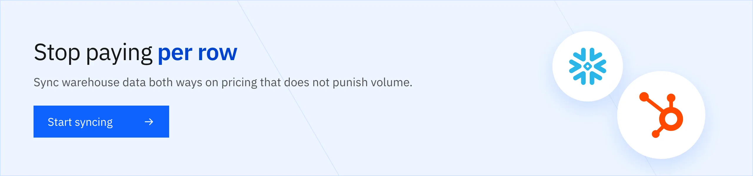 Stop paying per row: sync warehouse data both ways on pricing that does not punish volume