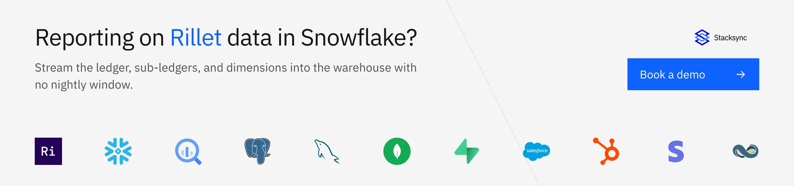 Book a Stacksync demo: land Rillet ledger changes in Snowflake in seconds, with no nightly batch