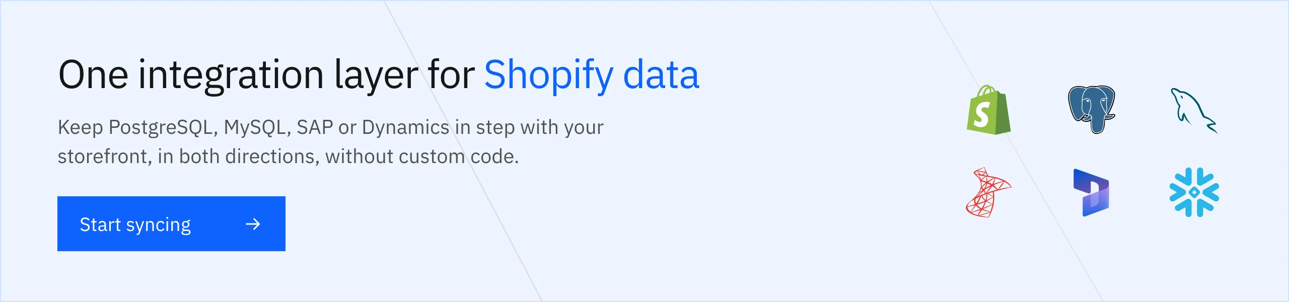 Start syncing Shopify with any database or ERP in real time, both ways