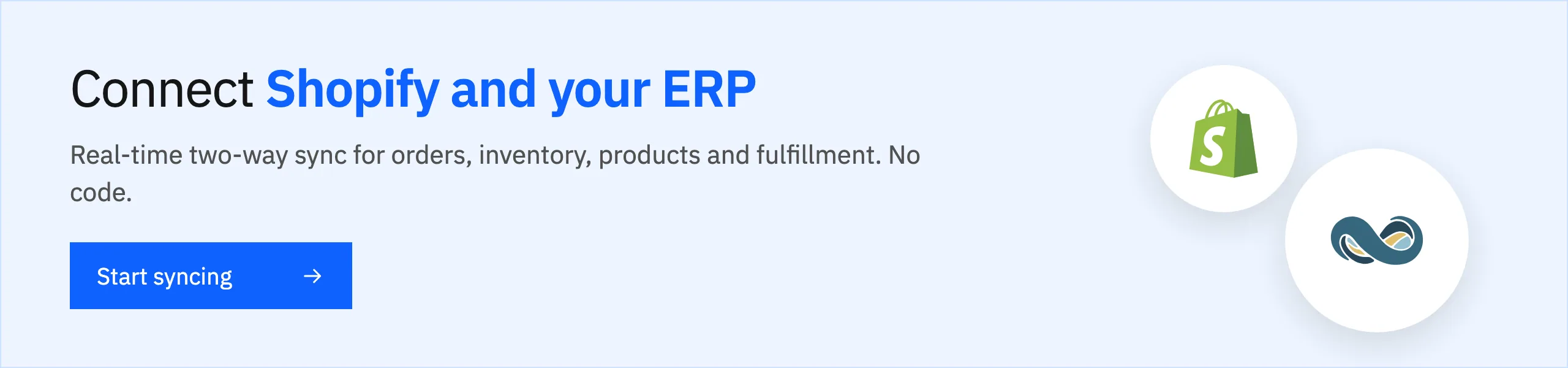 Connect Shopify and your ERP with real-time two-way sync. Start syncing.