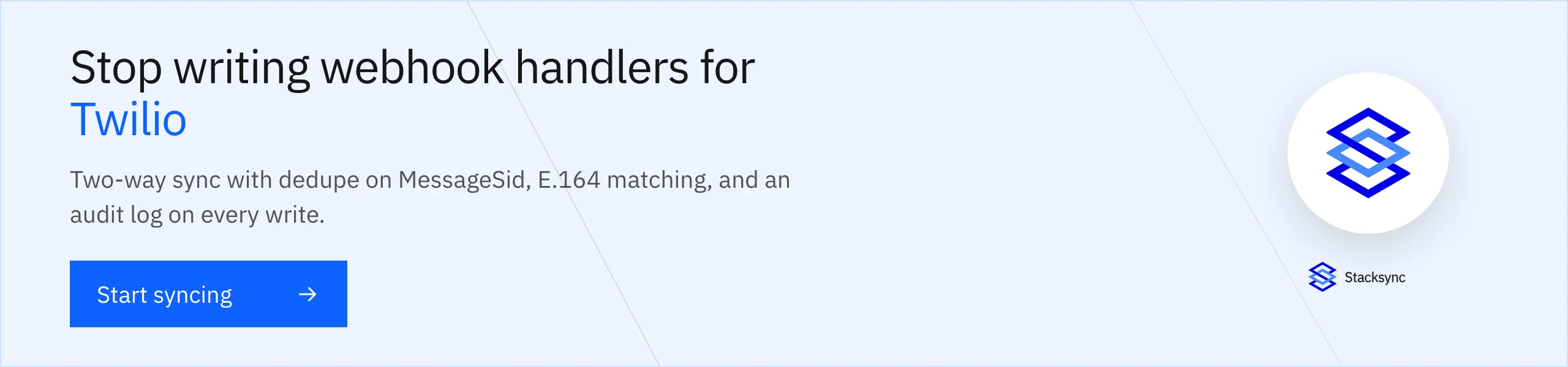 Stop writing webhook handlers for Twilio: two-way sync with dedupe on MessageSid and an audit log on every write