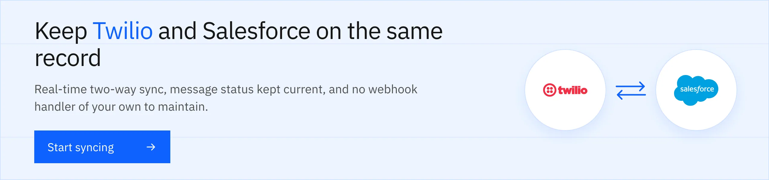 Start syncing Twilio and Salesforce both ways, with message status kept current on the record