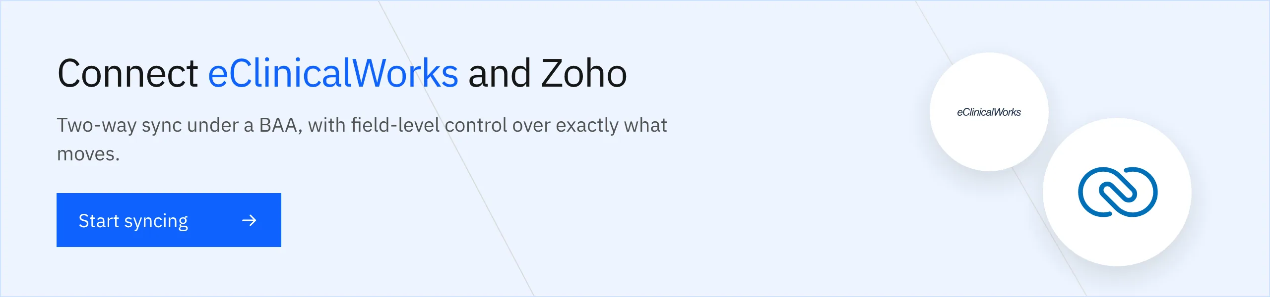 Connect eClinicalWorks and Zoho with two-way sync under a BAA