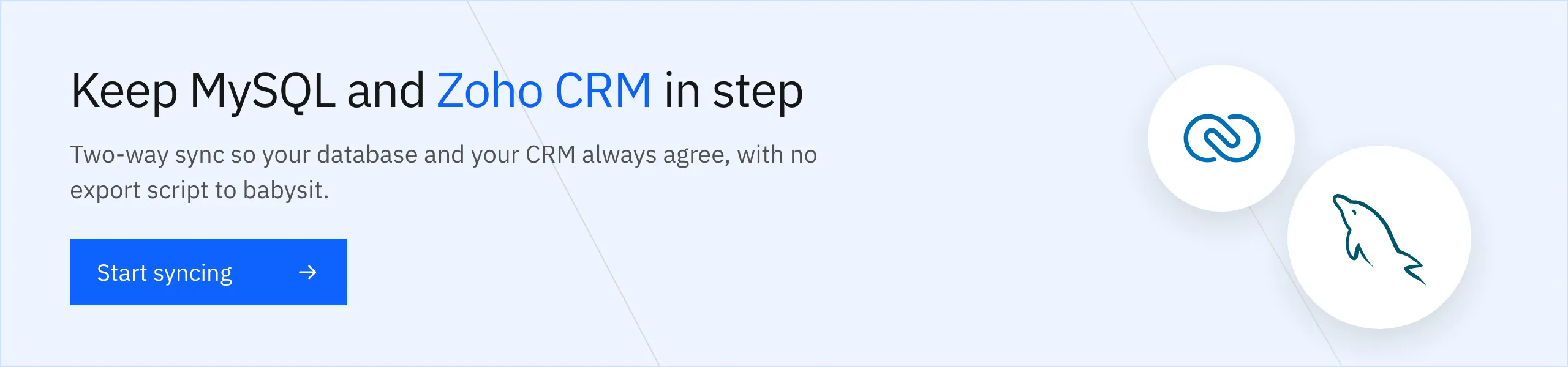 Keep MySQL and Zoho CRM in step with real-time two-way sync