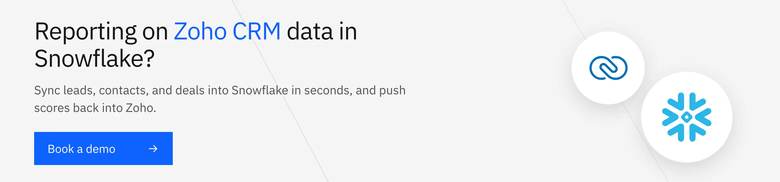 Book a Stacksync demo: sync Zoho CRM leads, contacts, and deals into Snowflake in seconds and push scores back