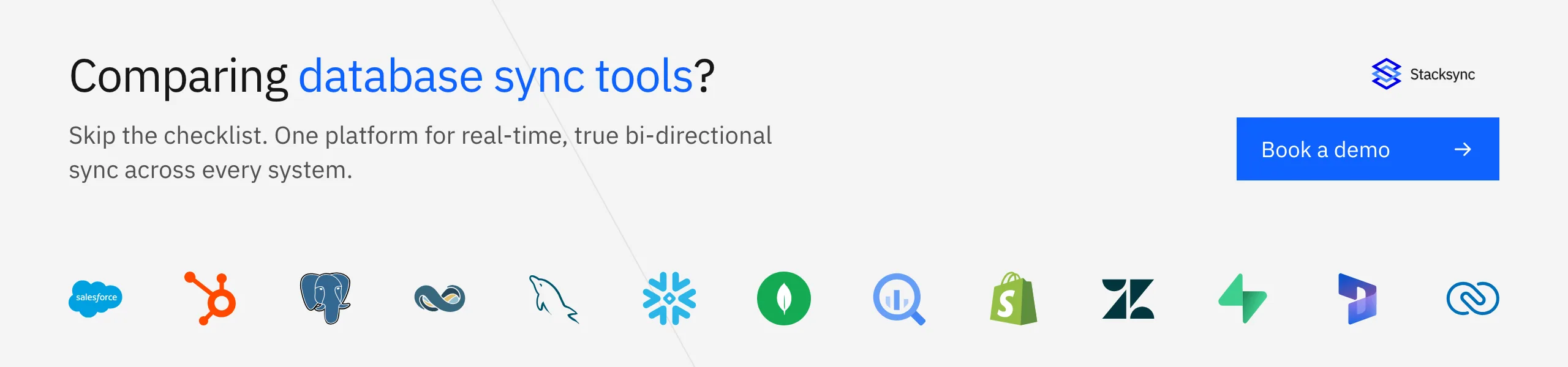 Comparing database sync tools? Book a demo with Stacksync