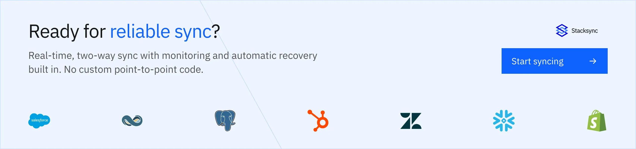 Start syncing with real-time, two-way sync instead of fragile point-to-point integrations