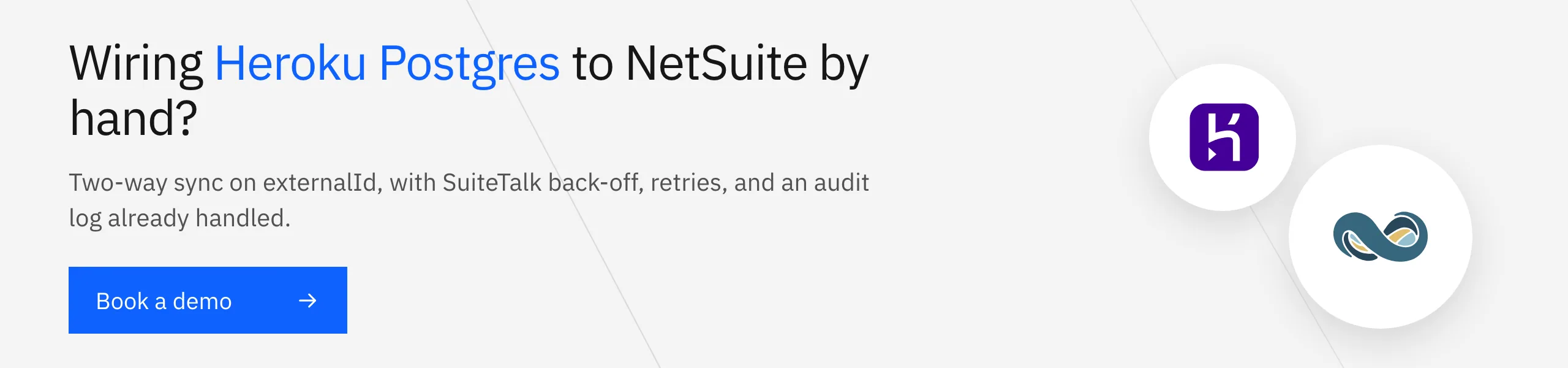 Book a Stacksync demo: two-way sync between Heroku Postgres and NetSuite, keyed on externalId