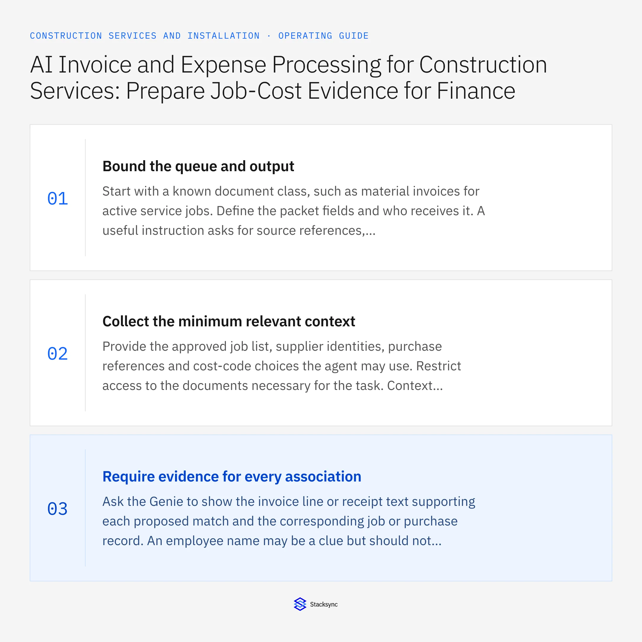 Summary card: AI invoice and expense review for construction job costs