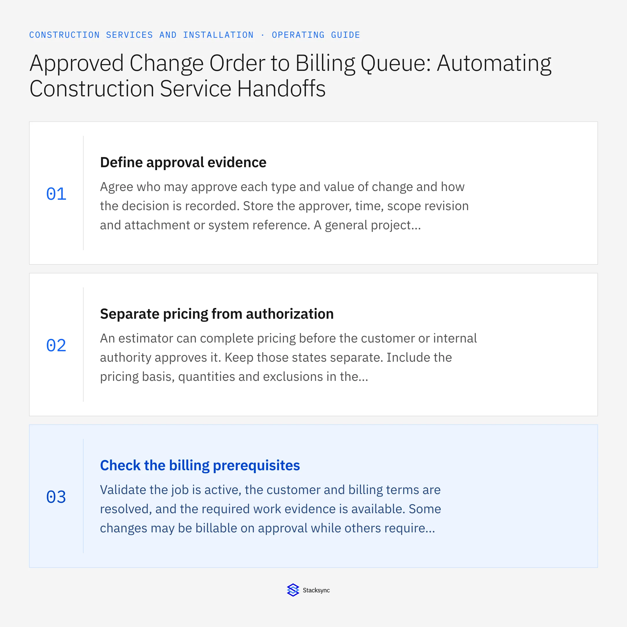Summary card: Route approved construction change orders to billing