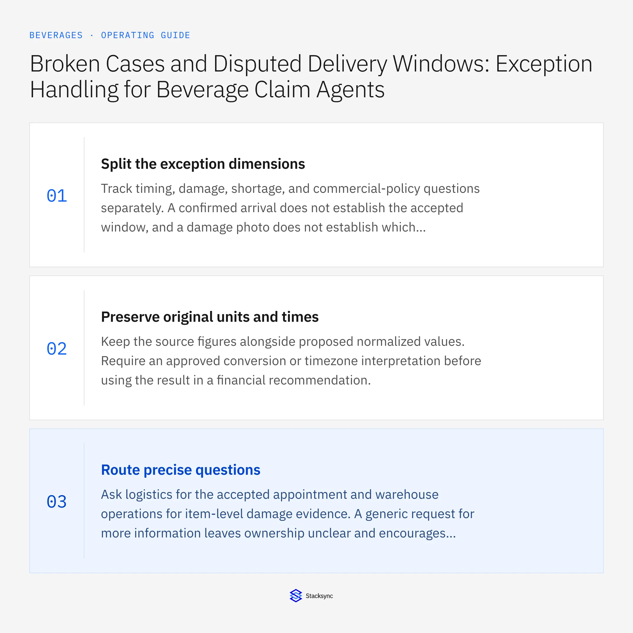 Summary card: Beverage claim Genie exceptions for damage and timing