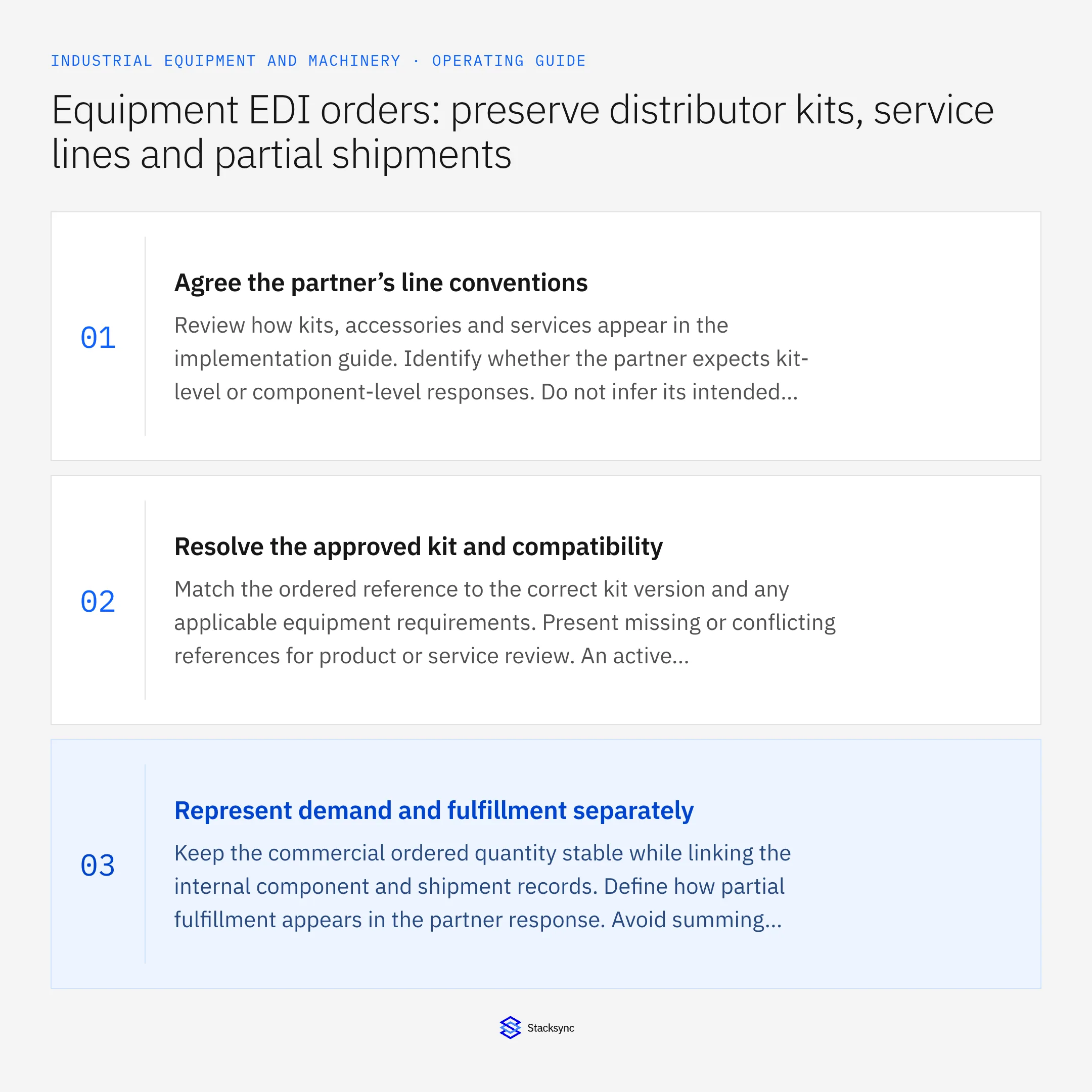 Summary card: Equipment distributor EDI for kits and partial shipments