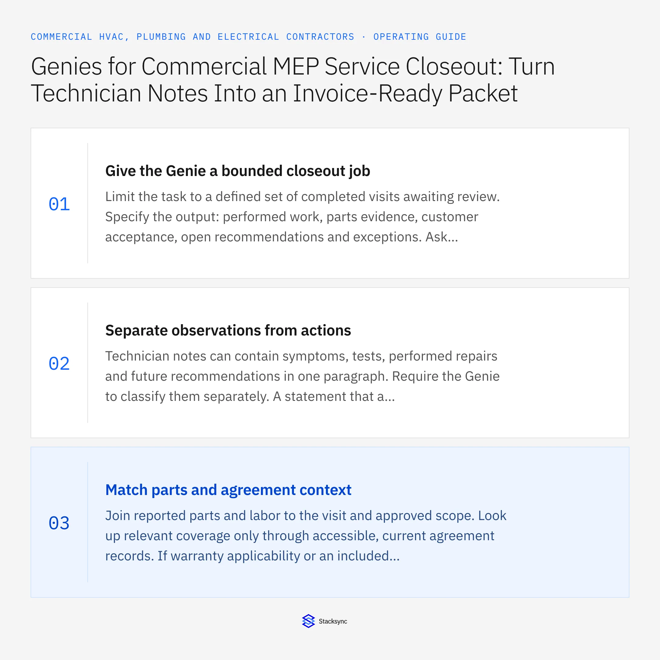 Summary card: Genies turn MEP technician notes into closeout packets