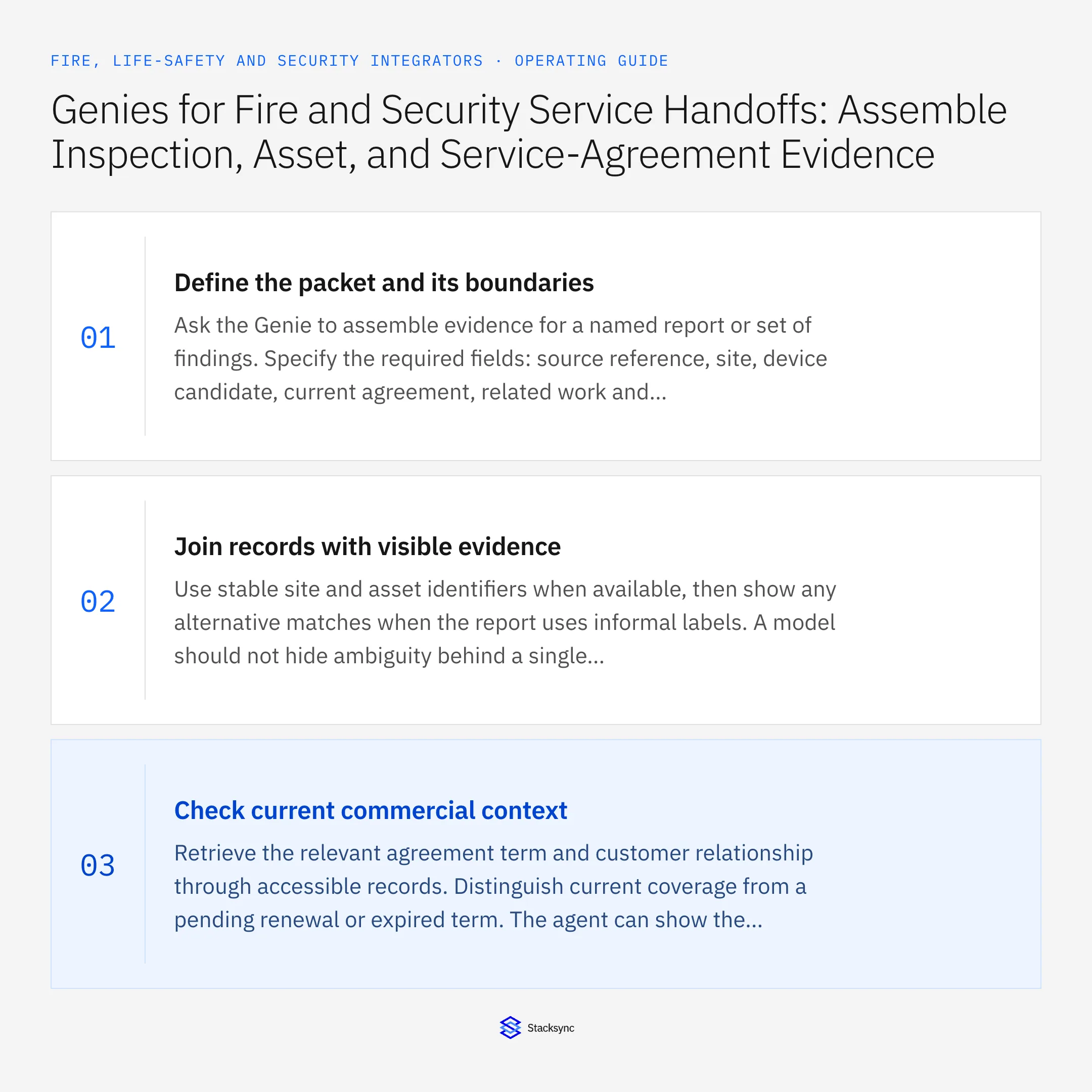 Summary card: Genies assemble fire and security service handoff packets
