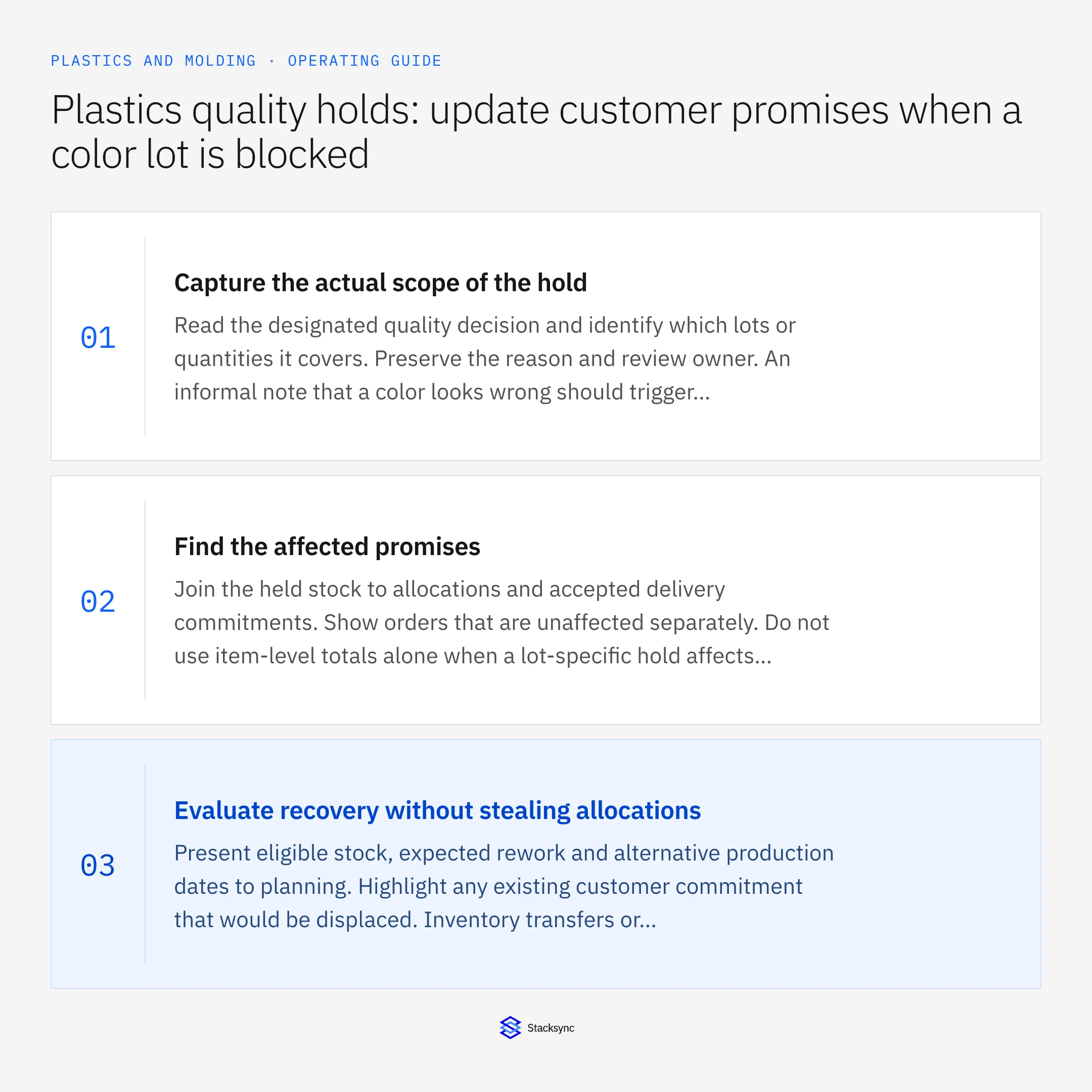 Summary card: Color lot quality hold workflow for NetSuite and Salesforce